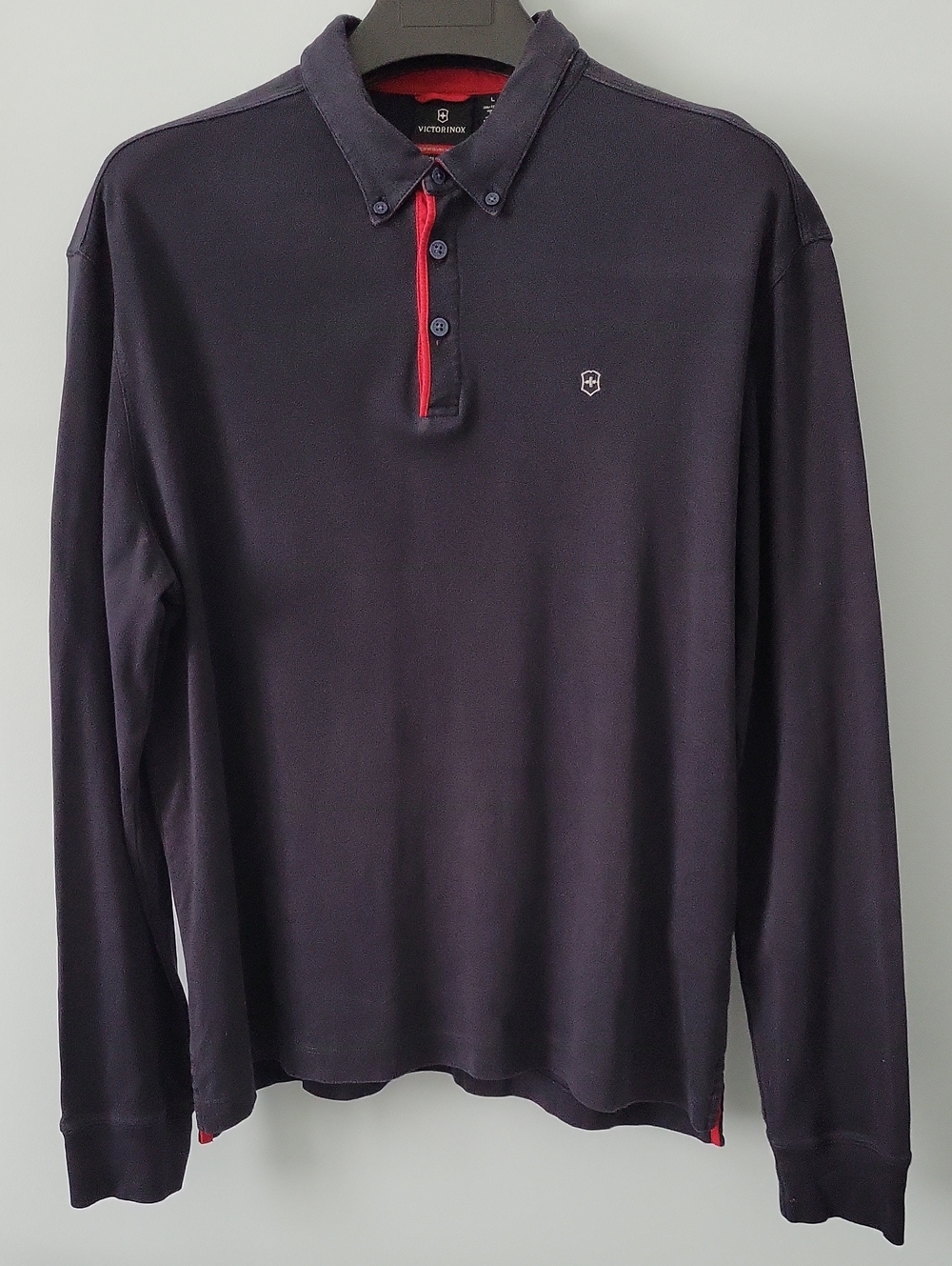 Victorinox Men's Long-Sleeve Polo Shirt - Navy with Red Trim